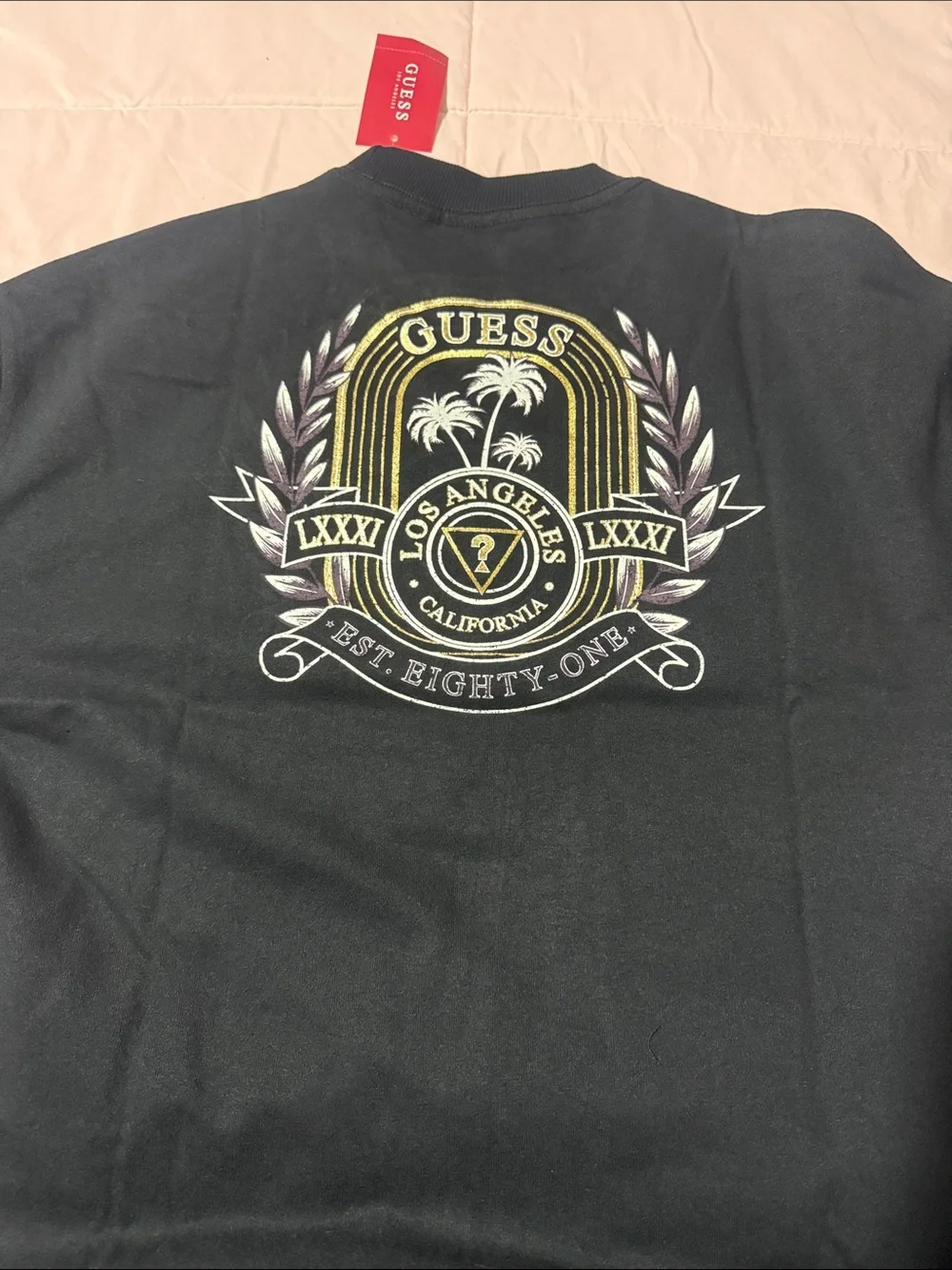 Guess Black Crewneck Sweatshirt with Gold Crest Emblem - Picture 2 of 2